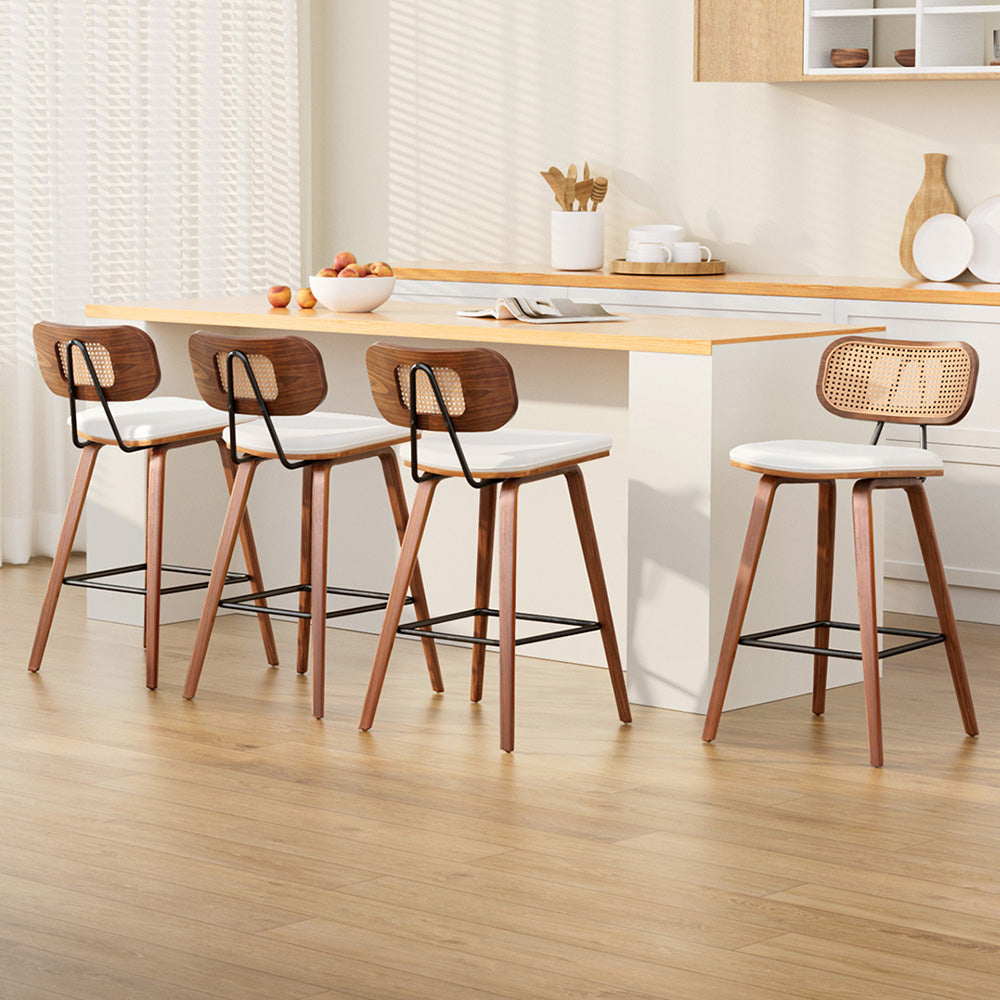 4x Artiss Bar Stools Kitchen Counter Rattan Chairs PU Leather Padding