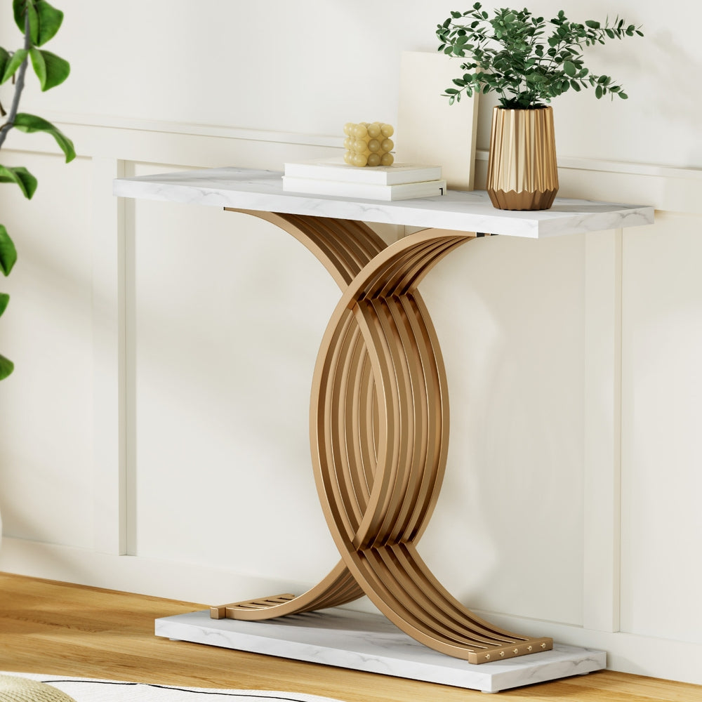 Artiss Console Table Marble Effect White&Gold