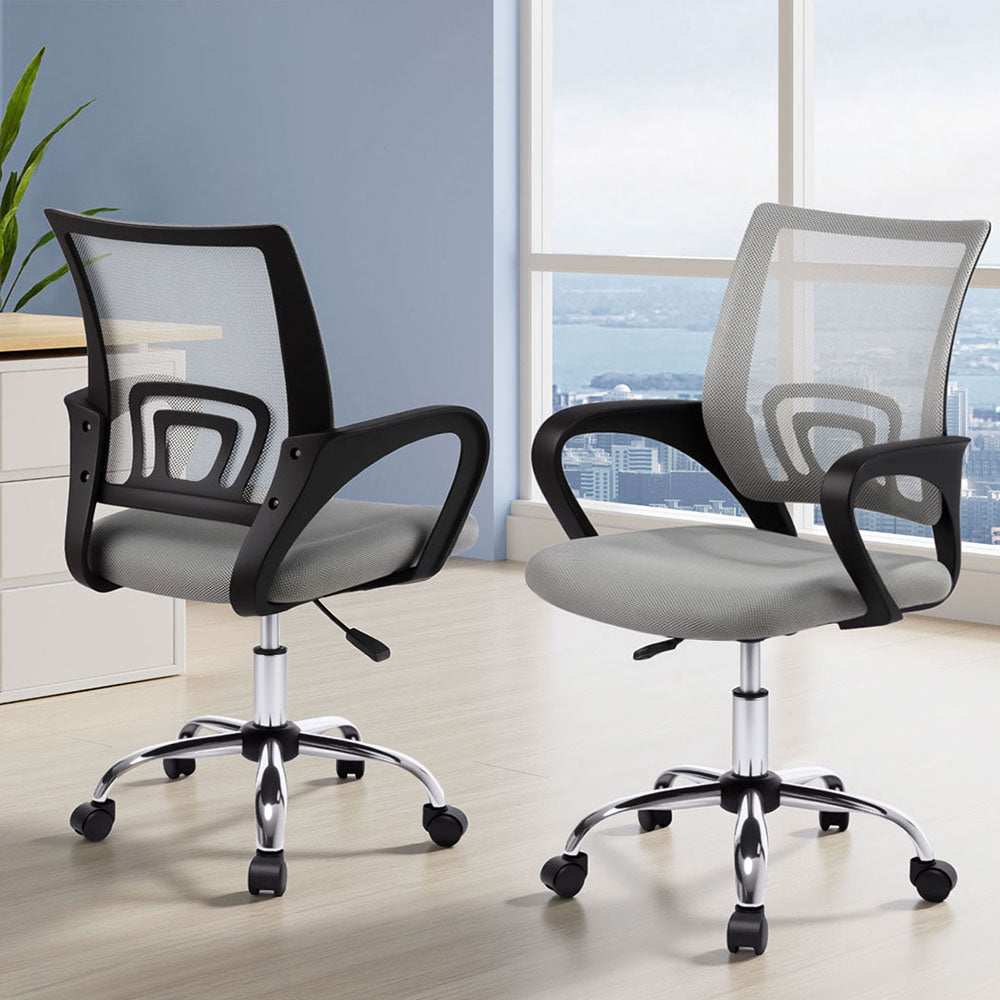 Artiss 2x Mesh Office Chair Mid Back Grey
