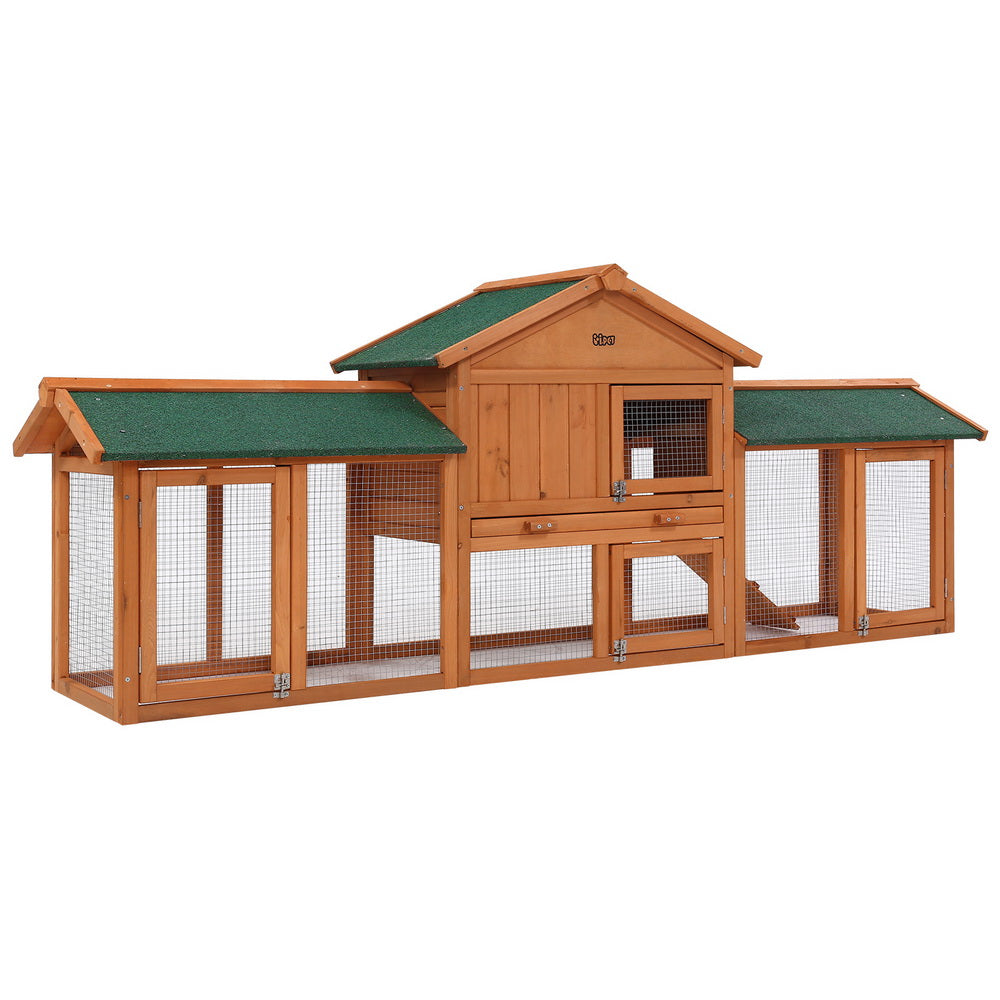 i.Pet Chicken Coop Rabbit Hutch 220cm x 44cm x 84cm Large Chicken Coop Run Wooden Outdoor Cage House