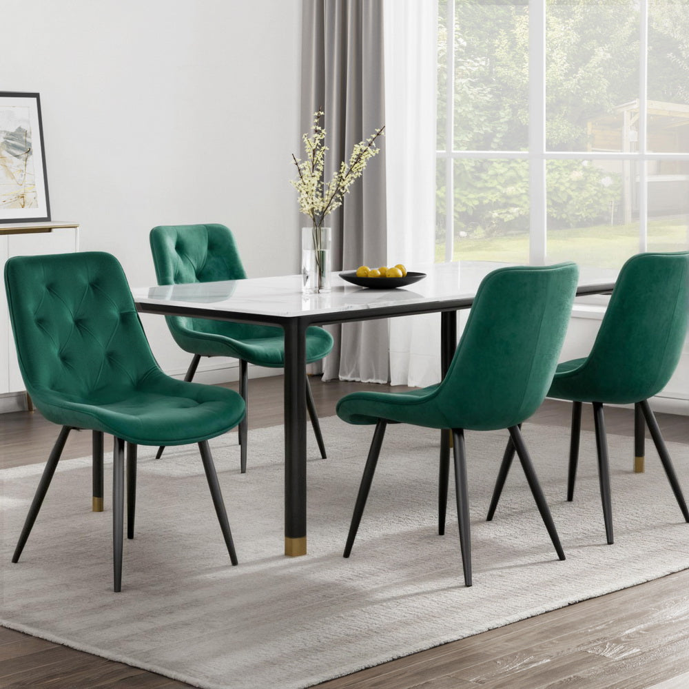 Artiss Dining Chairs Set of 4 Velvet Diamond Tufted Green