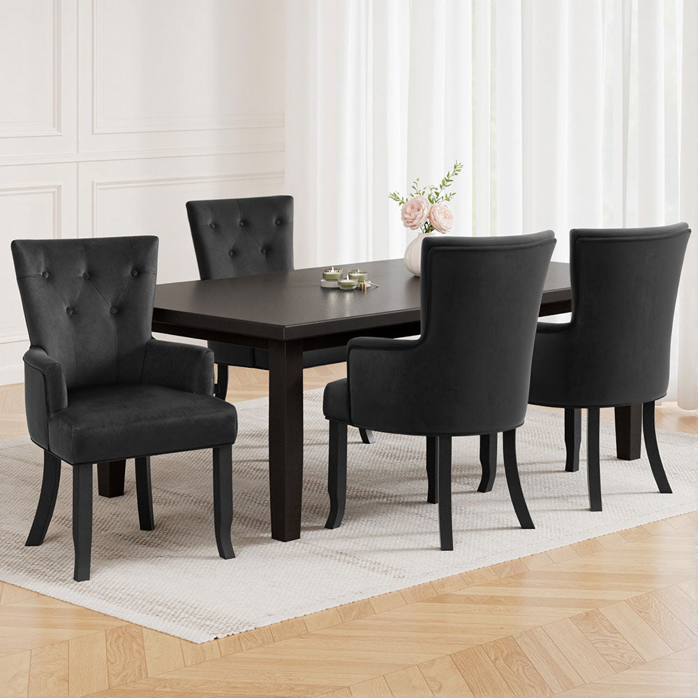 4x Artiss Dining Chairs Velvet French Provincial Armchair Black