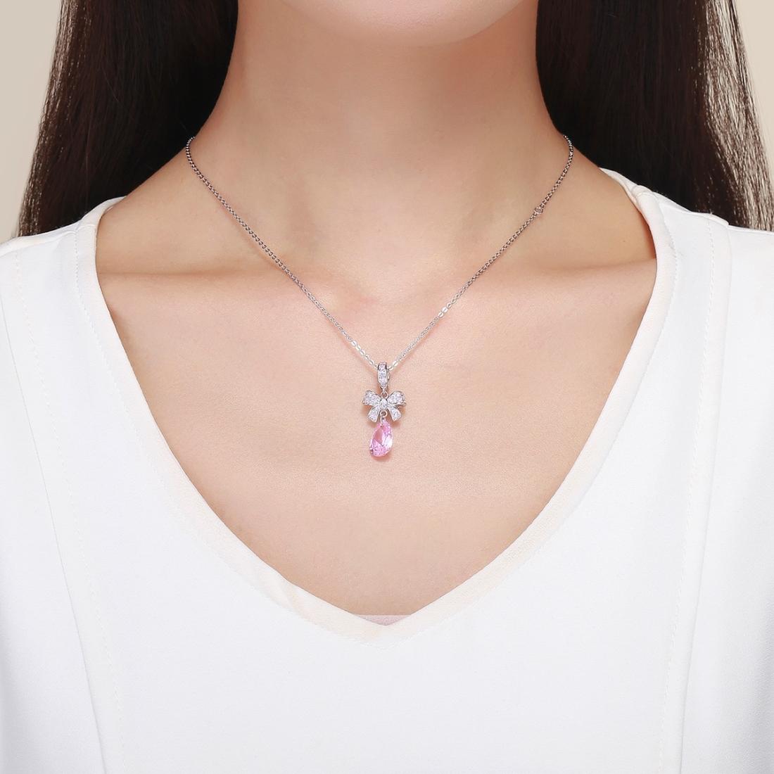 925 Sterling Silver Diy Pink Zircon Pendant With Bow