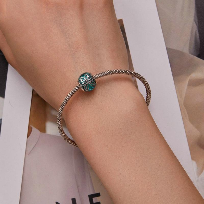 925 Sterling Silver Butterfly Bracelet With Insect Pattern Beads