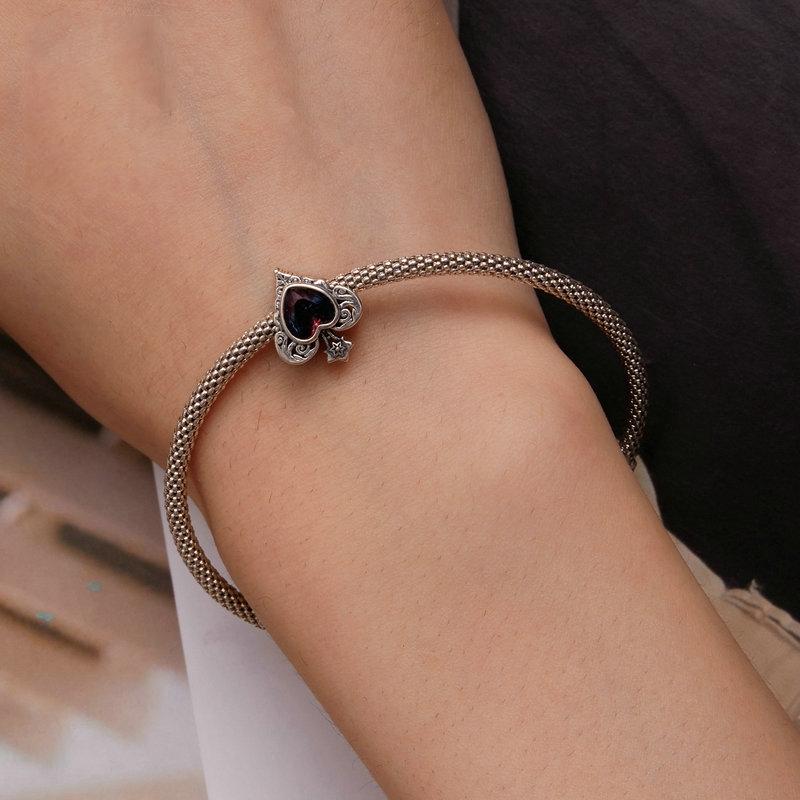 925 Sterling Silver Synthetic Tourmaline Heart Spades Bracelet