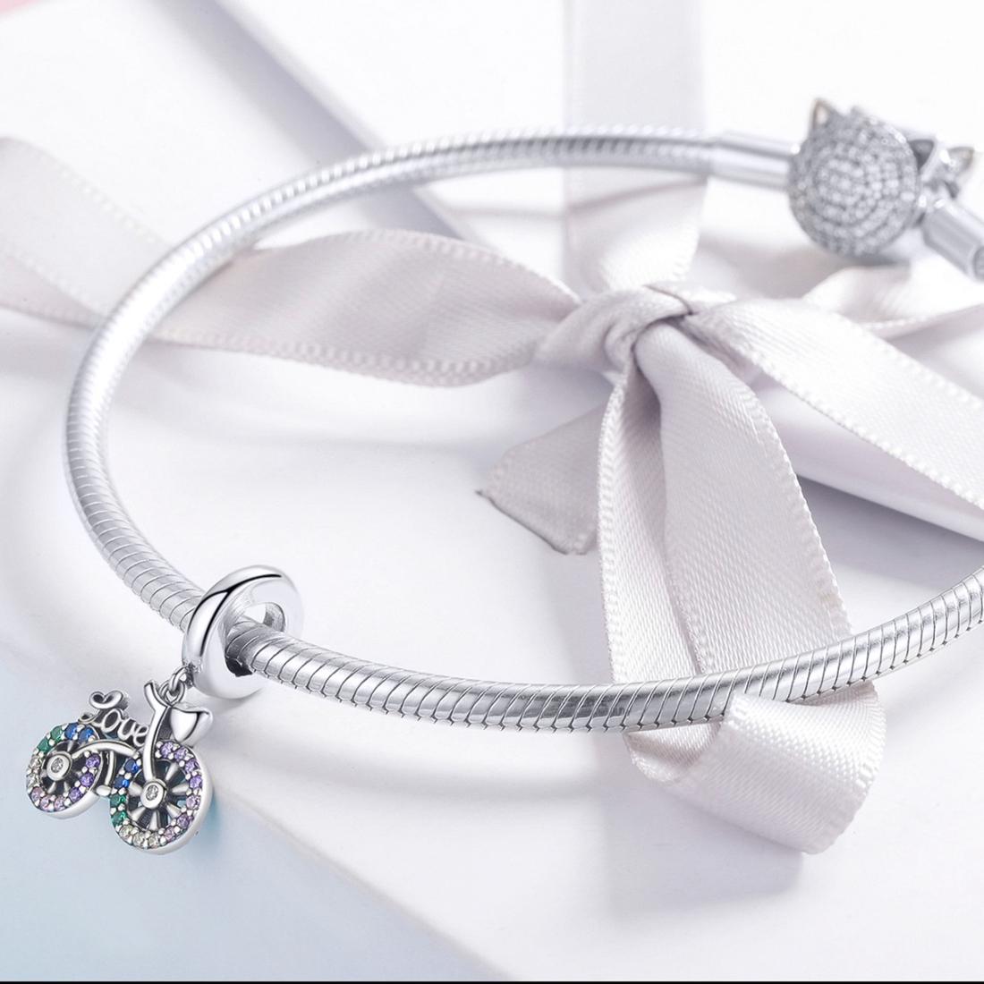 925 Sterling Silver Bicycle Pendant With Zircon Beads For Diy Bracelets Style - Pendant