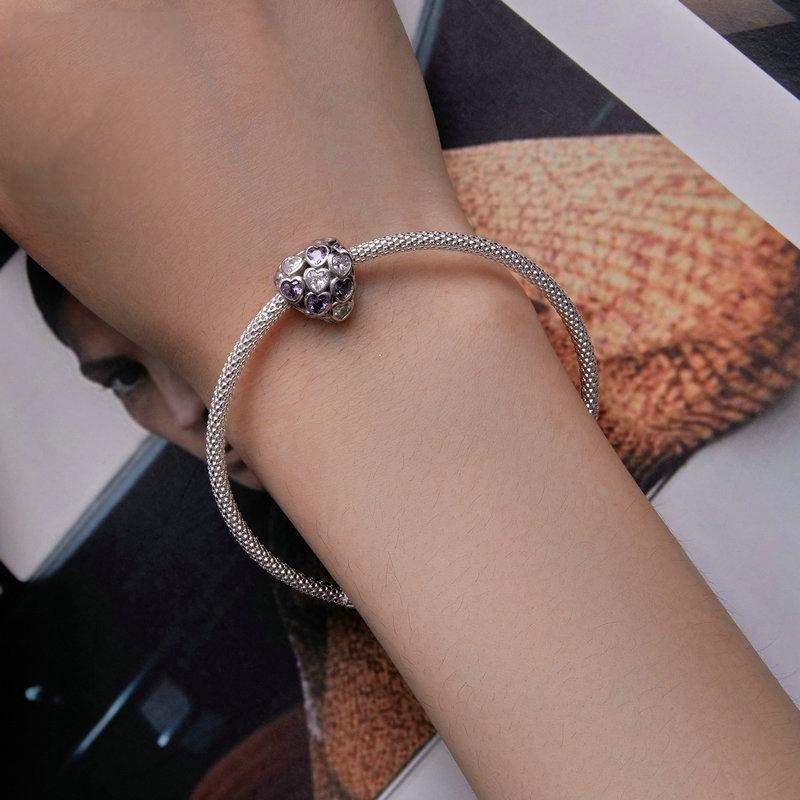 925 Sterling Silver Heart Infinity Bracelet With Zirconia Beads