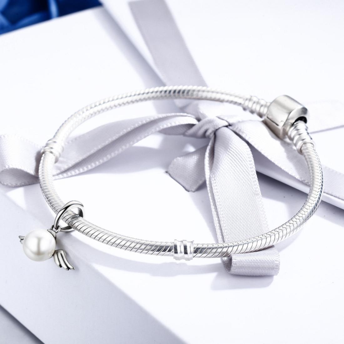 925 Sterling Silver Angel Wing Pendant With Shell Bead Charm For Diy Bracelets Style - Pendent