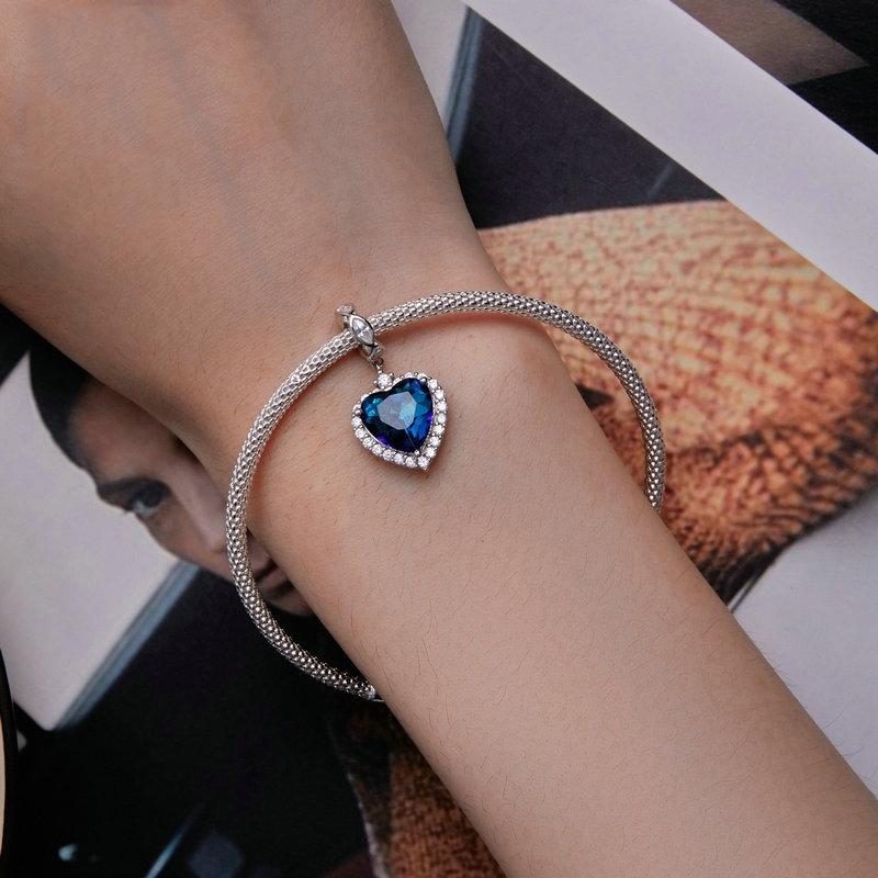 925 Sterling Silver Ocean Heart Zircon Bracelet Bsc775