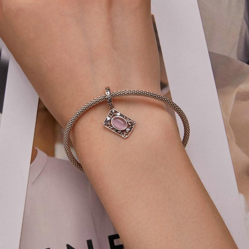 925 Sterling Silver Zircon Square Tag Bracelet In