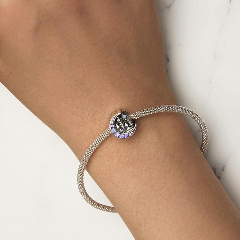 925 Sterling Silver Purple Moon Beaded Bracelet Accessory