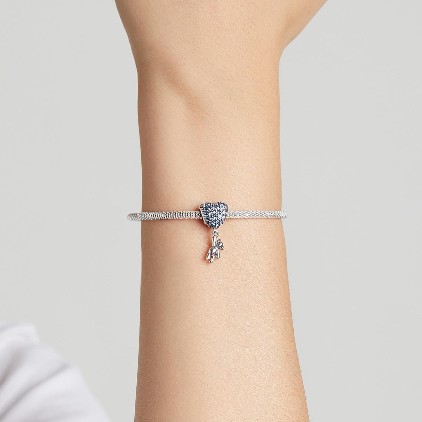 925 Sterling Silver Heart Balloon Bear Pendant For Diy Bracelets & Necklaces