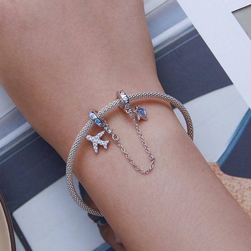 925 Sterling Silver Airplane Star Chain Accessory