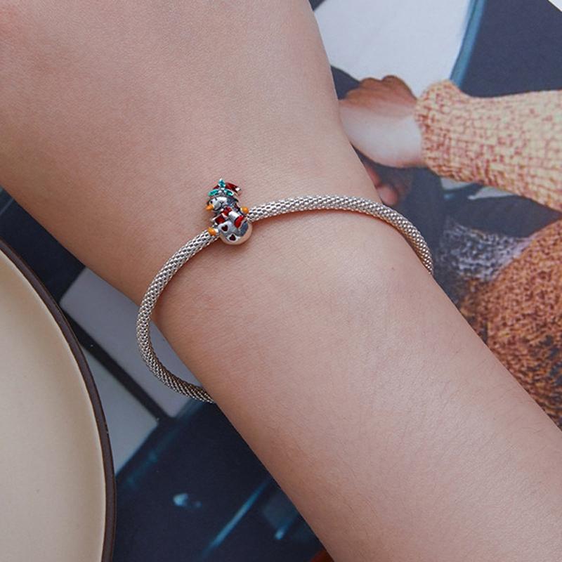 925 Sterling Silver Christmas Snowman Bracelet Beads