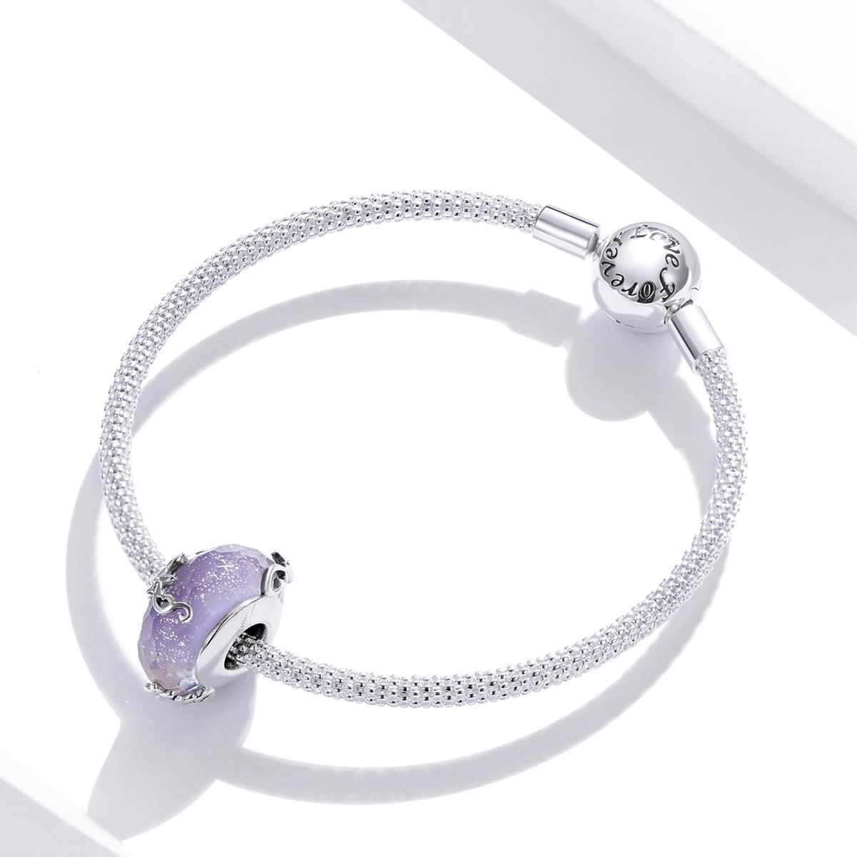 925 Sterling Silver Flower Purple Glass Bead Bracelet / Necklace Set