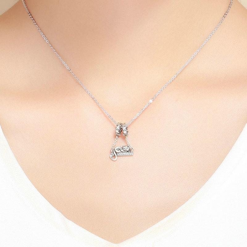 925 Sterling Silver Adorable Cat Pendant Necklace