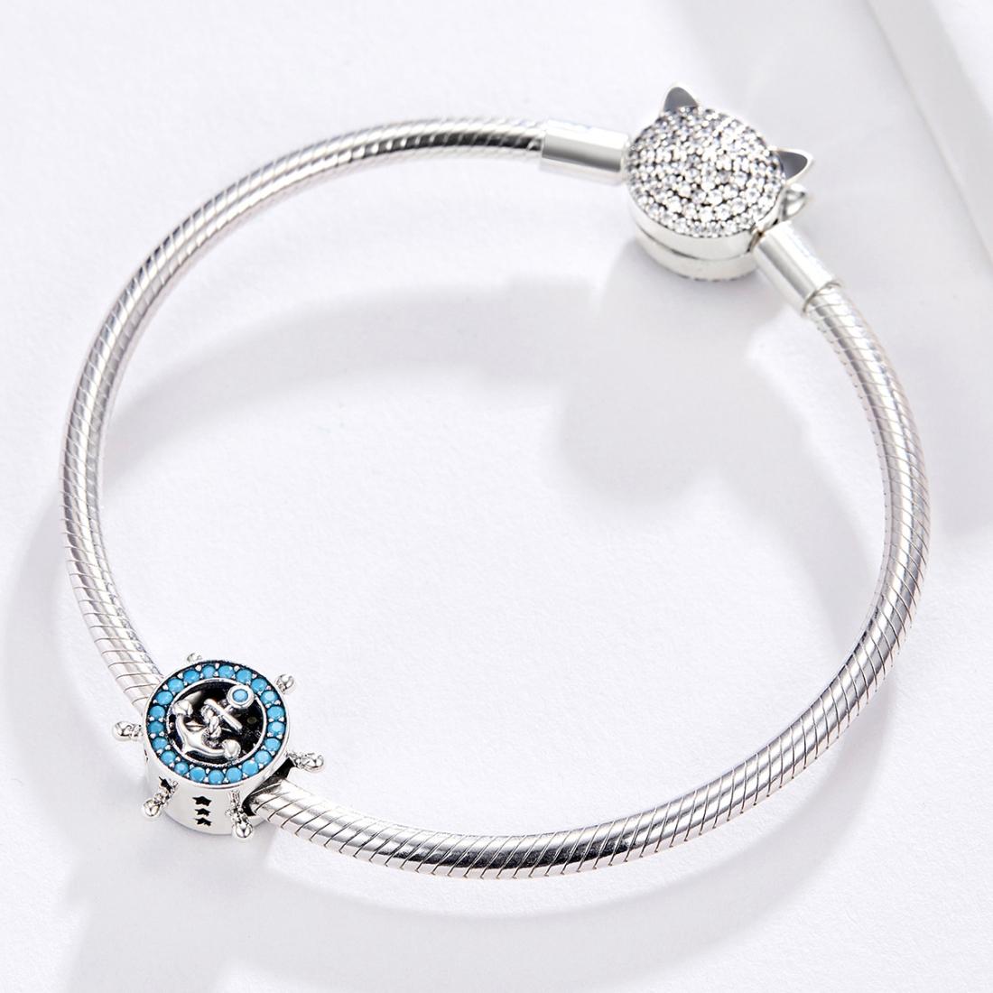 925 Sterling Silver Diy Boat Rudder Bracelet & Blue Beads