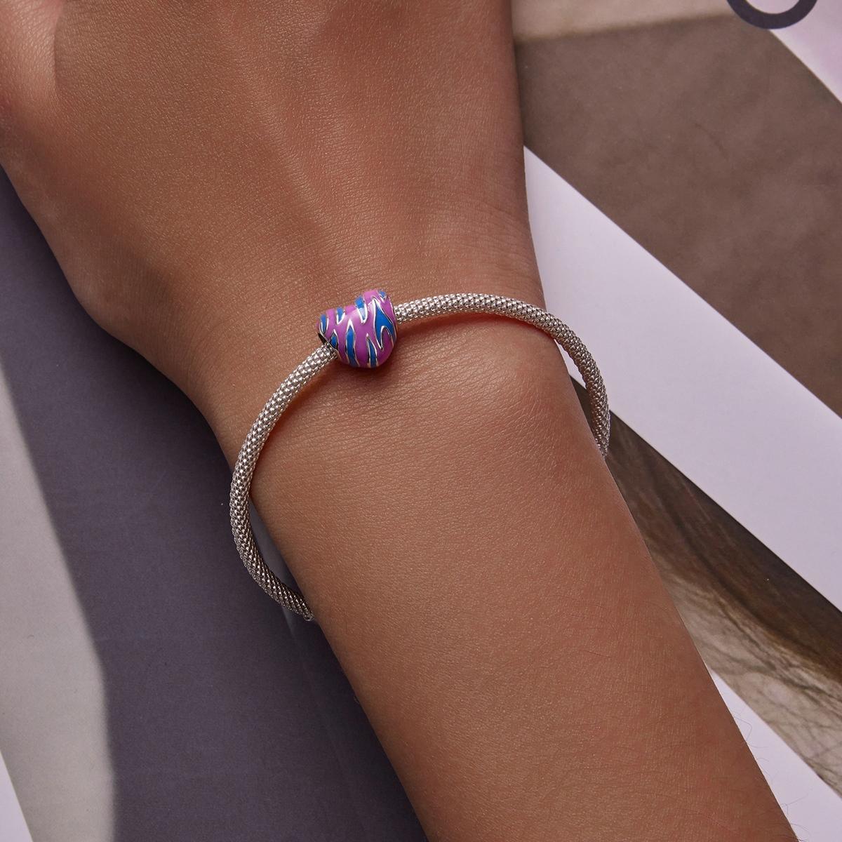 925 Sterling Silver Contrast Heart Beads For Diy Bracelets & Necklaces