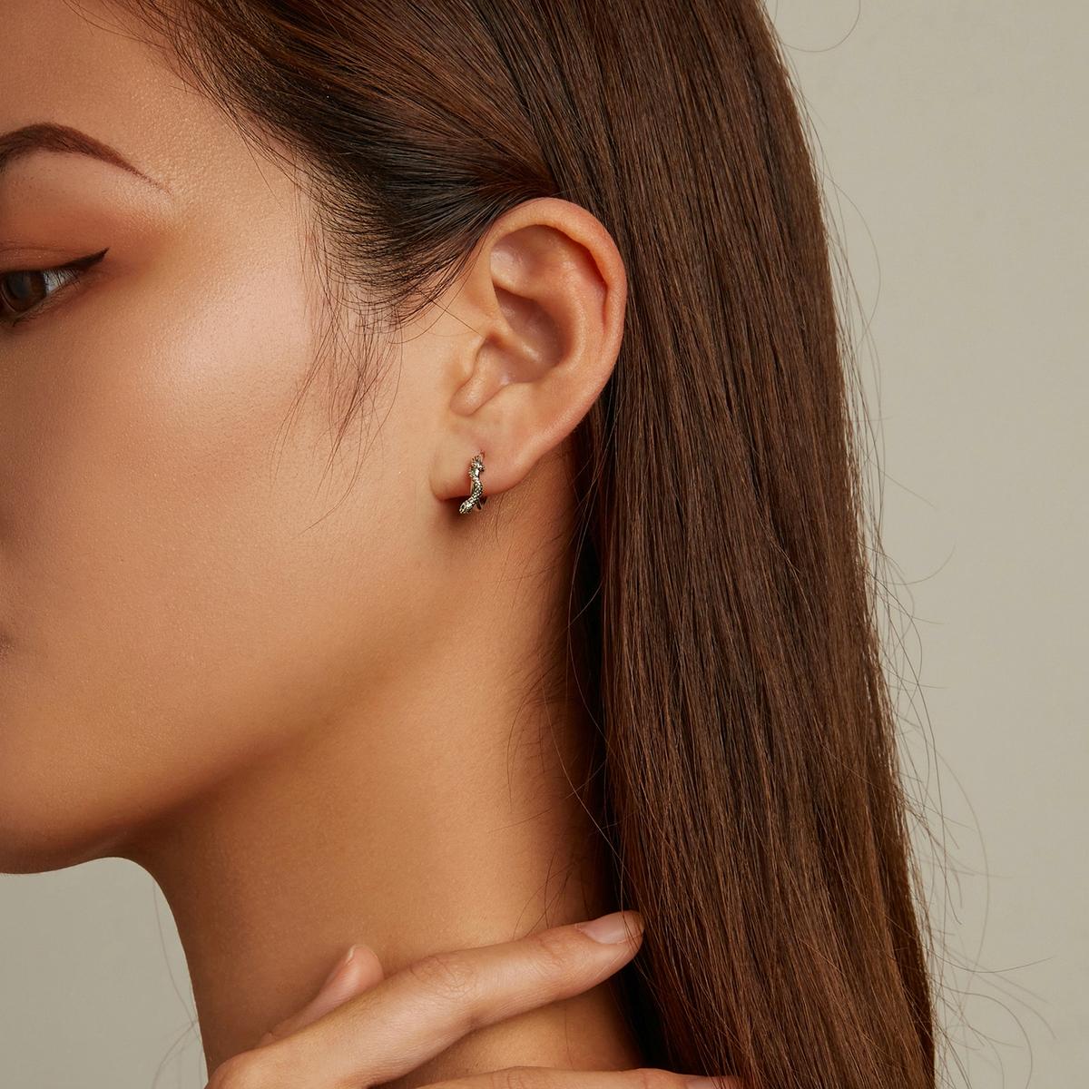 925 Sterling Silver Snake Ear Buckle Earrings For Women