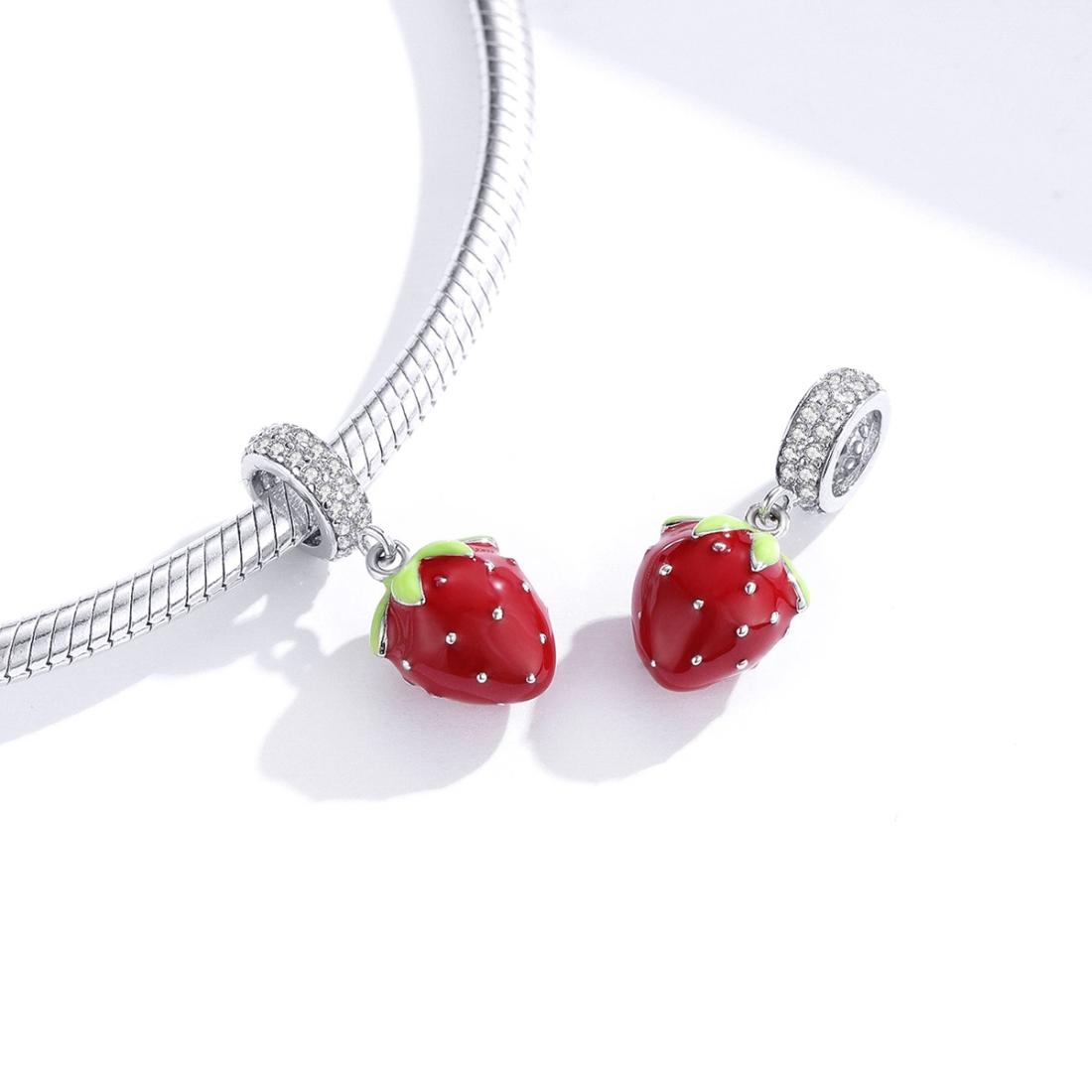 925 Sterling Silver Beaded Strawberry Pendant For Diy Bracelets