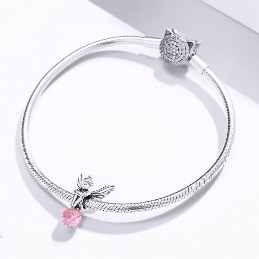 925 Sterling Silver Flower Fairy Beaded Pink Glass Zircon Bracelet Accessories
