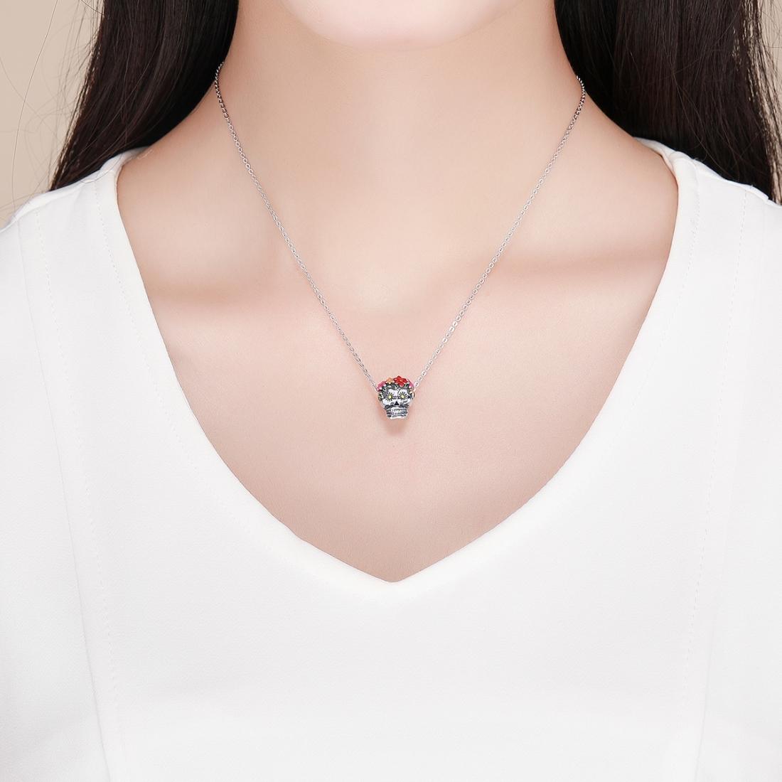 925 Sterling Silver Colorful Enamel Flower Skull Charms Bracelet