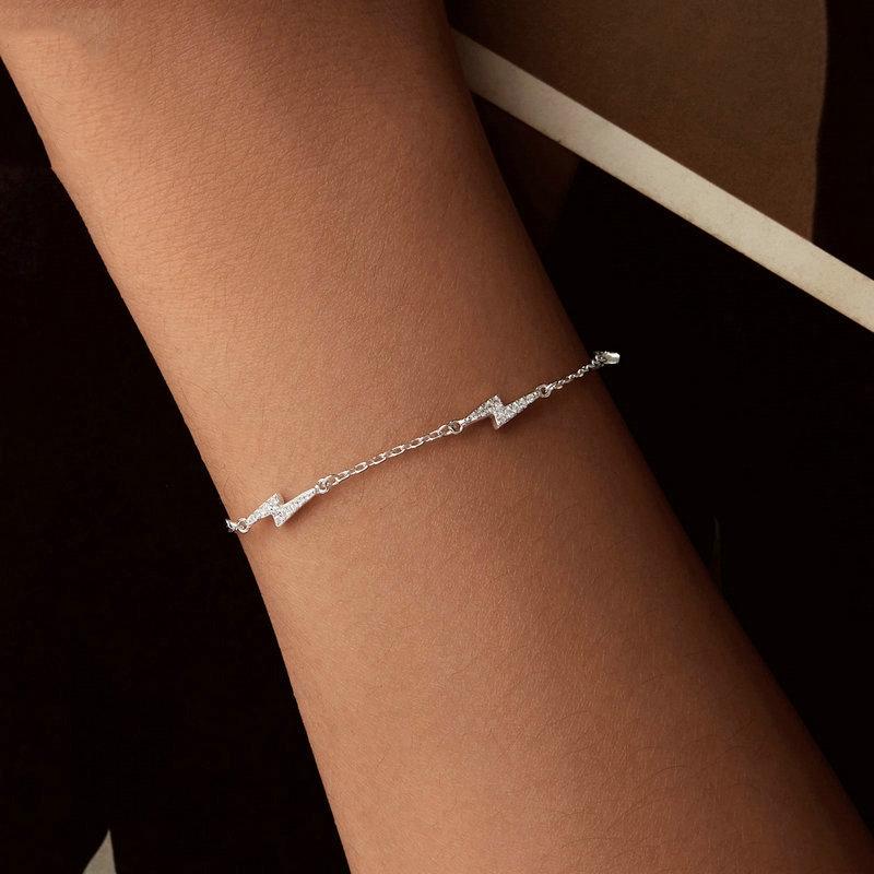 925 Sterling Silver Platinum Plated Lightning Bracelet In