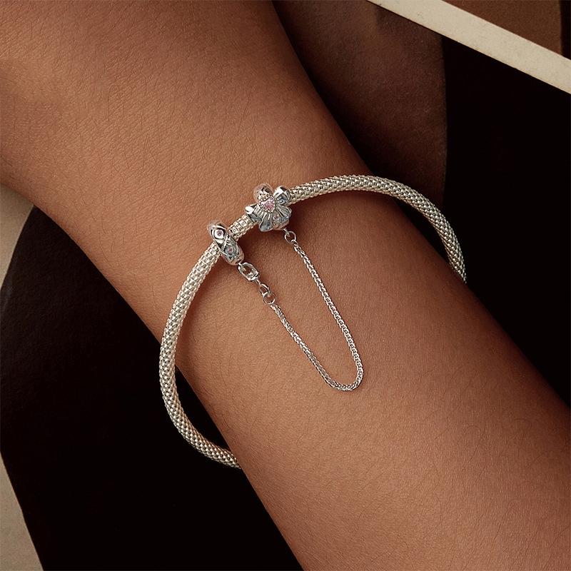 925 Sterling Silver Romantic Bow Safety Chain For Diy Beaded Accessories