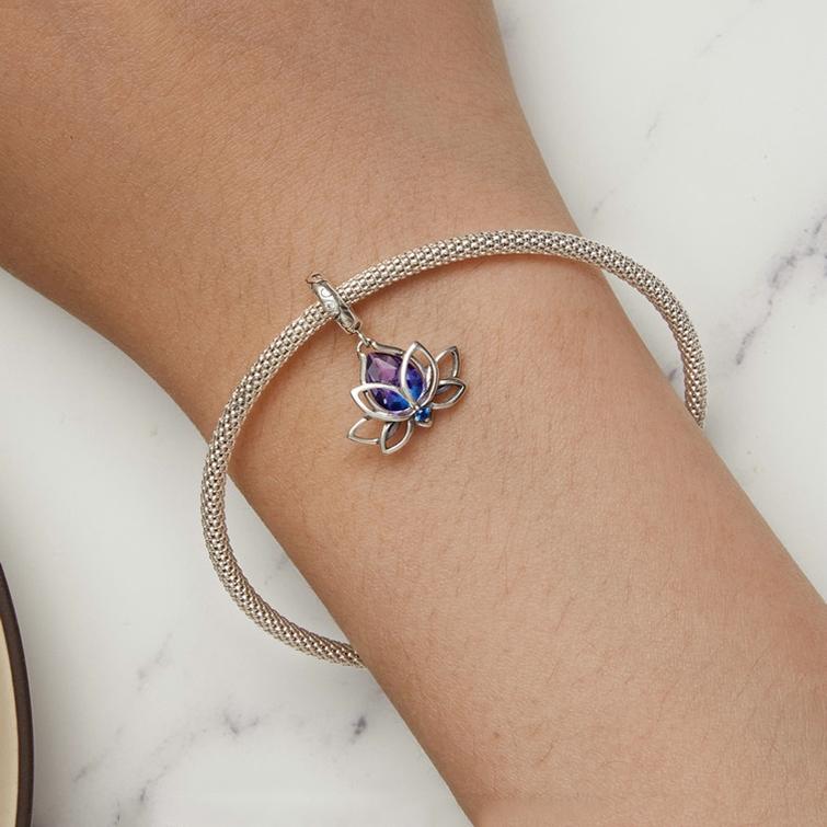 925 Sterling Silver Lotus Pendant Tourmaline Bracelet Beads