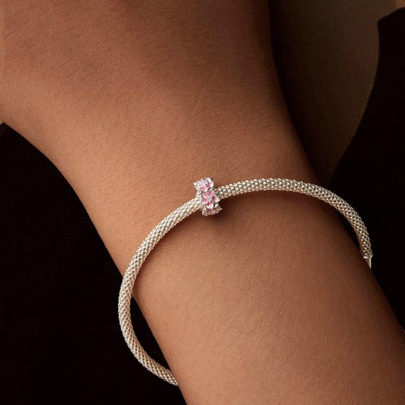 925 Sterling Silver Gradient Cherry Blossom Spacer Beads
