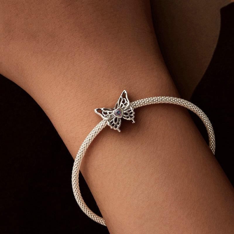 925 Sterling Silver Oxidized Butterfly Hollow Diy Beads