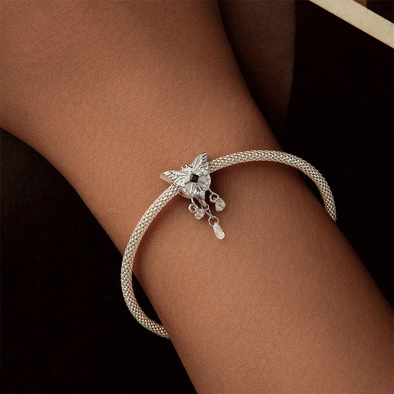 925 Sterling Silver Platinum Plated Butterfly Tassel Pendant