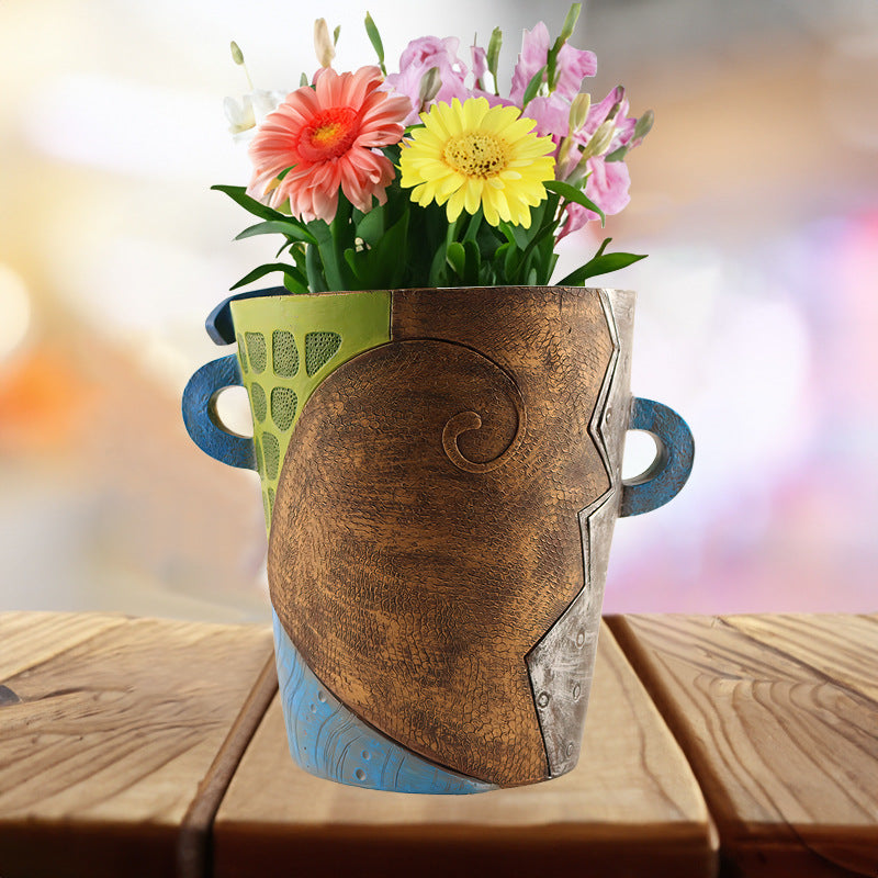 Abstract Face Planter Pot - Artistic Resin Decor for Succulents & Plants (Colorful models - 18.5*18*15CM)