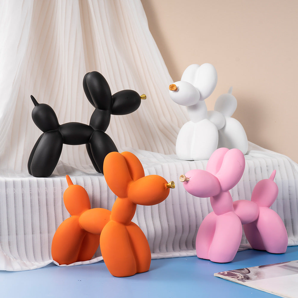 Blue Modern Resin Balloon Dog Sculpture - Playful Art Figurine with Golden Snout Accent