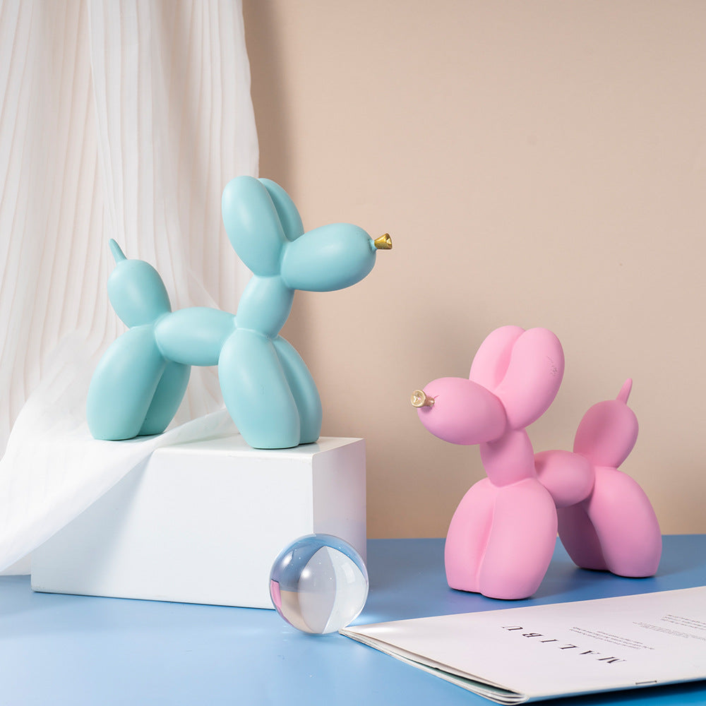 Blue Modern Resin Balloon Dog Sculpture - Playful Art Figurine with Golden Snout Accent