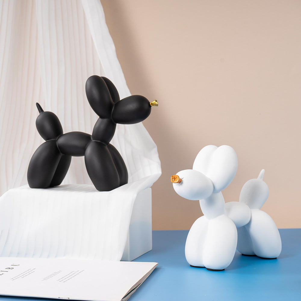 Blue Modern Resin Balloon Dog Sculpture - Playful Art Figurine with Golden Snout Accent