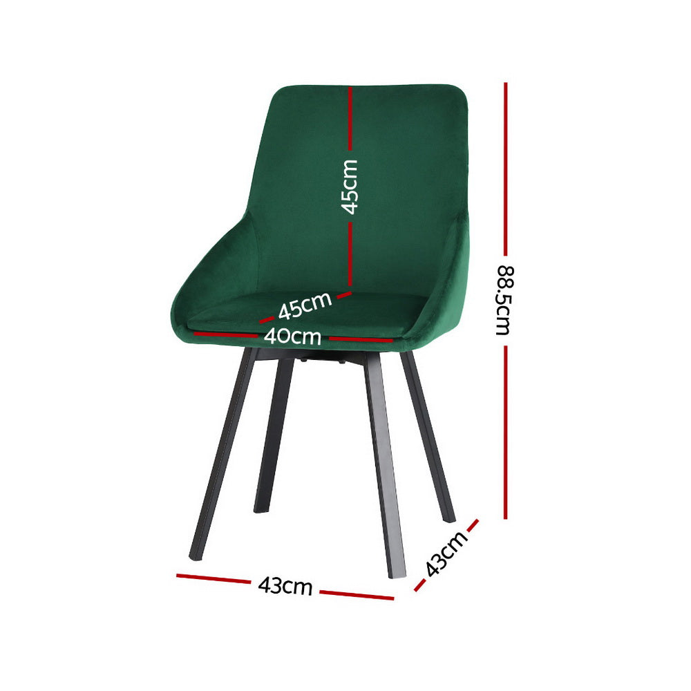Artiss Dining Chairs Set of 4 Velvet Swivel Base Green