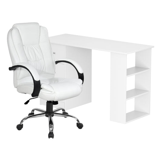 Artiss Computer Desk 120cm Executive Office Chair Set PU Leather High Back White