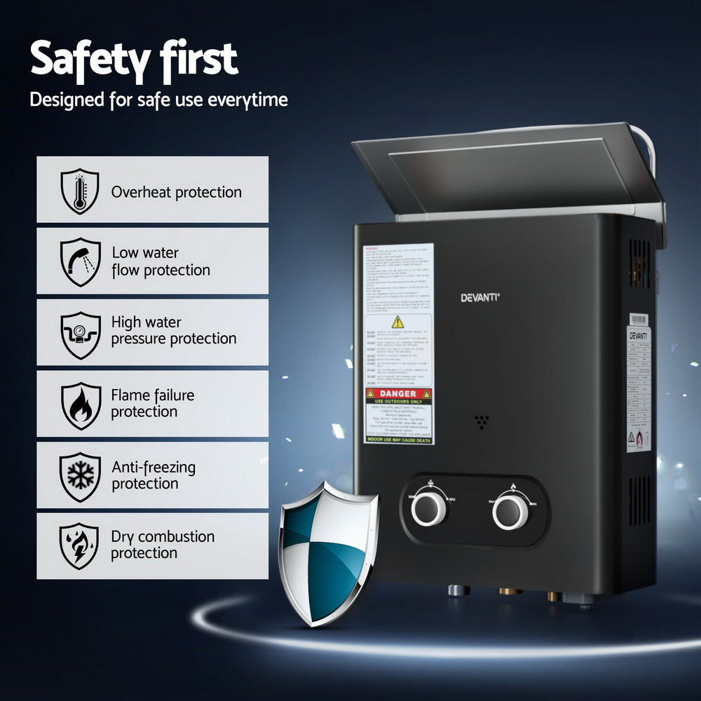 Devanti Portable Gas Water Heater LPG-powered System Black With Pump