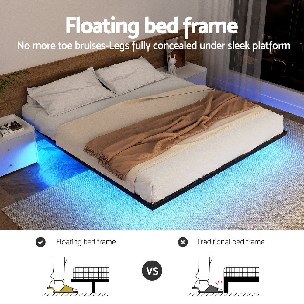 Artiss Double Bed Frame,Floating Metal Bed Frame with Smart LED Lights - Sturdy Metal Platform Bed Base, Silent Design, Tool-Free Assembly, 300KG Capacity for Home/Hotel/Master Bedroom