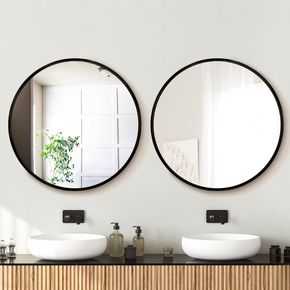 Embellir 2 Wall Mirror Makeup 80cm Home Decor Framed Mirrors Bathroom Round Black