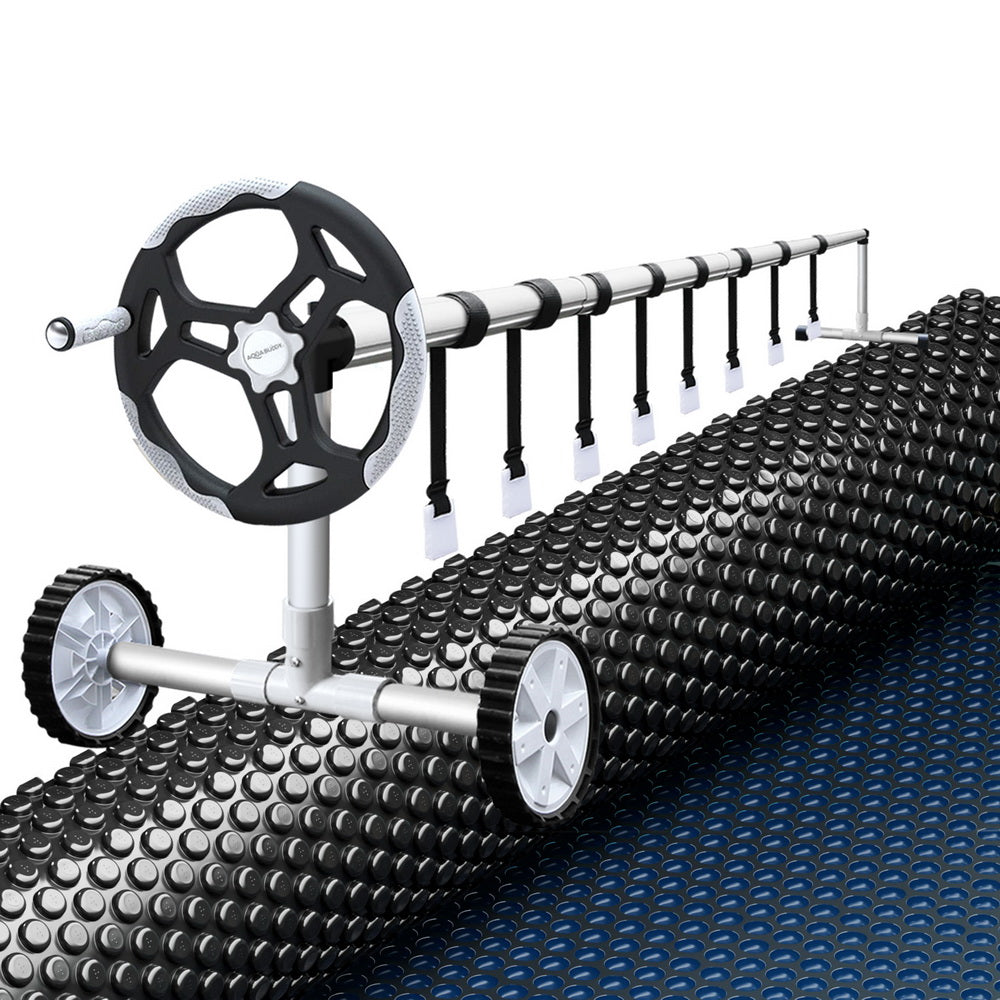 Aqua Buddy Pool Cover 600 Micron 6.5x3m w/ Roller 5.55m Swimming Pools Black Solar Blanket