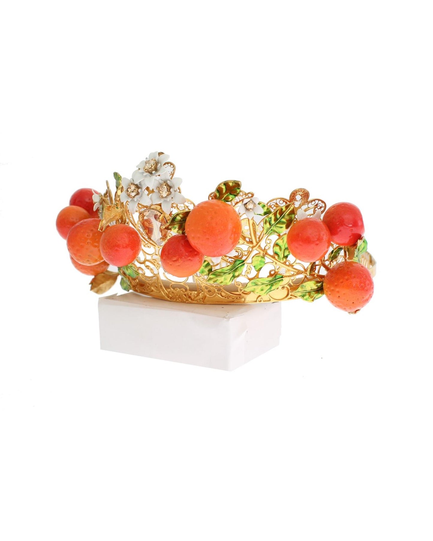 Dolce & Gabbana Gold Brass Multicolor Crystal Sicily Orange Crown One Size Women