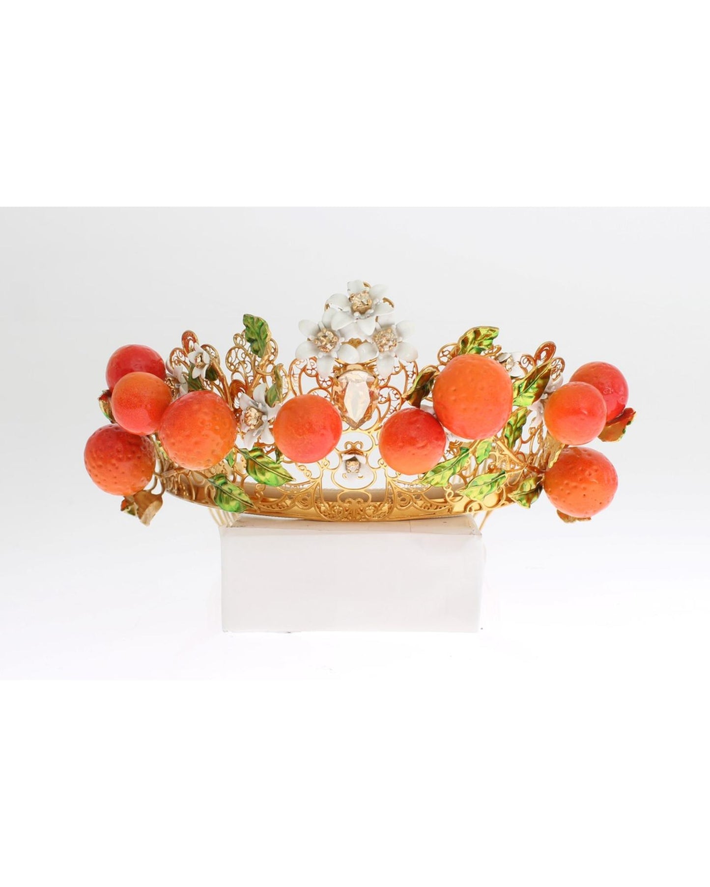 Dolce & Gabbana Gold Brass Multicolor Crystal Sicily Orange Crown One Size Women