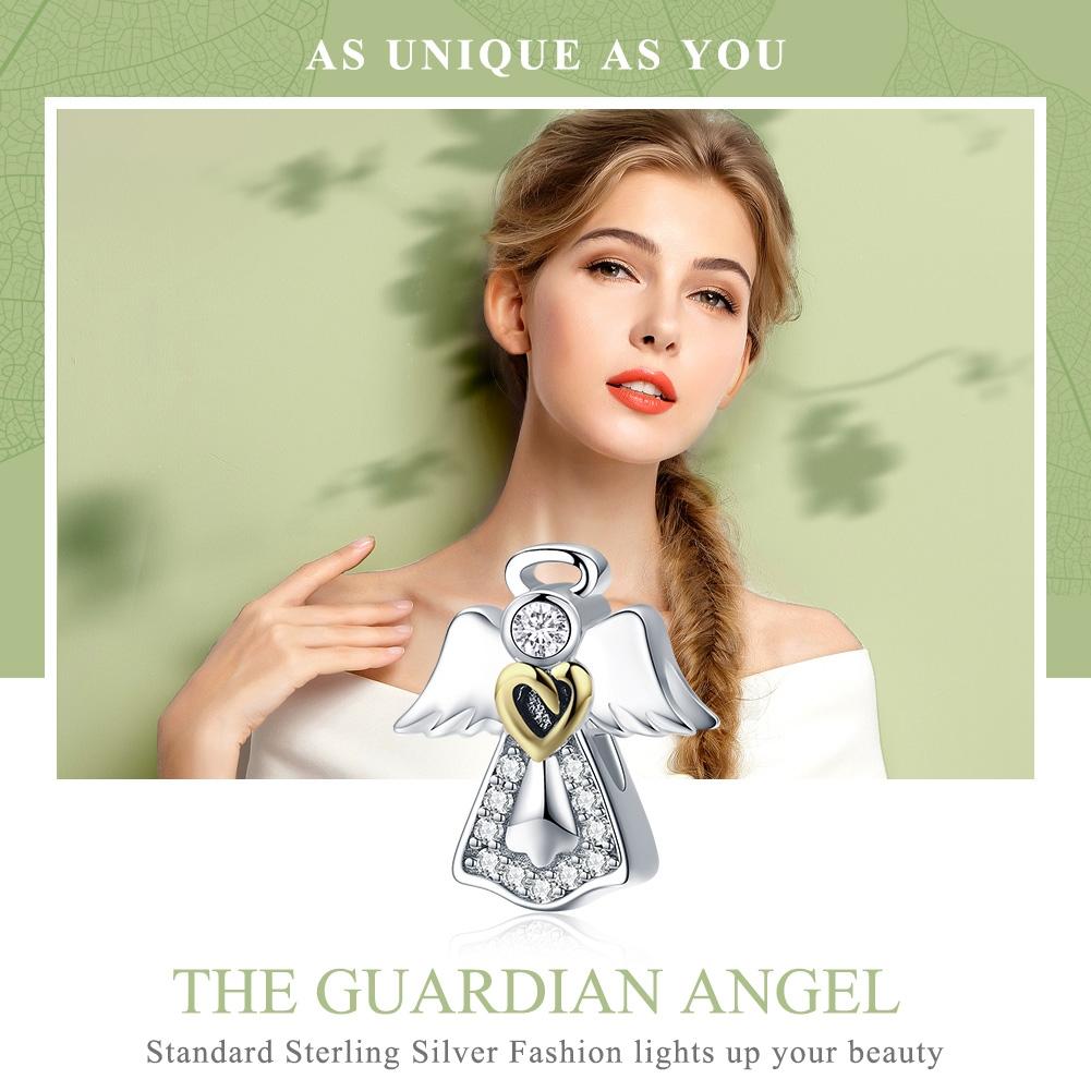 925 Sterling Silver Guardian Angel Diamond Pendant For Diy Bracelets
