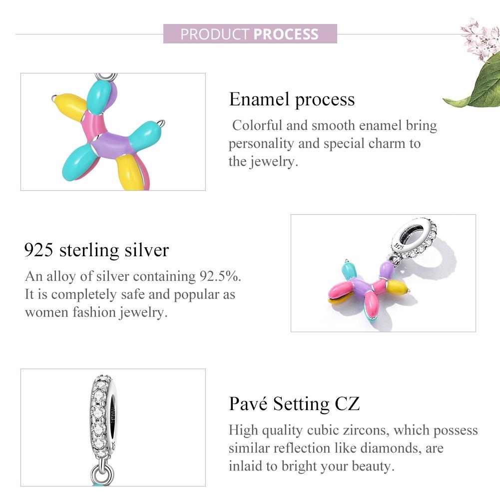 925 Sterling Silver Balloon Puppy Pendant For Bracelets & Necklaces