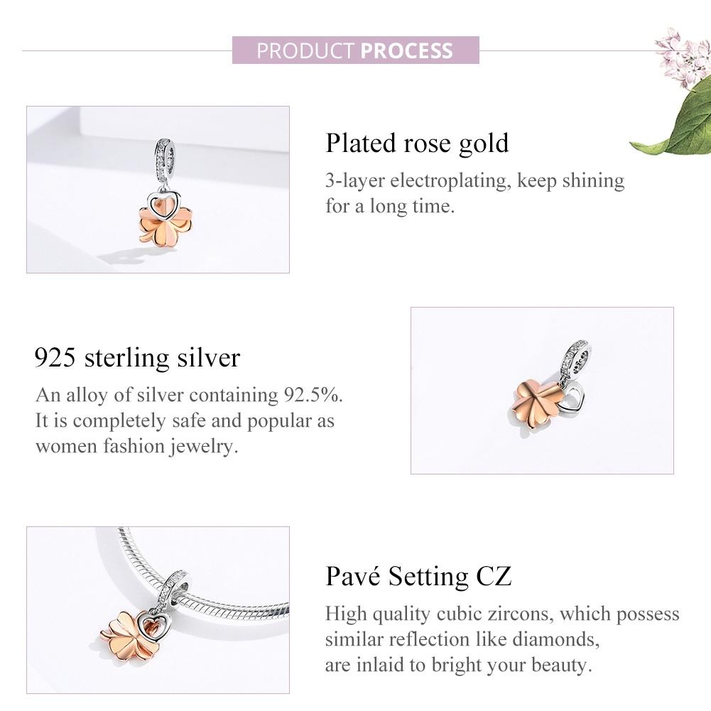 925 Sterling Silver Golden Four Leaf Clover Pendant For Diy Bracelets