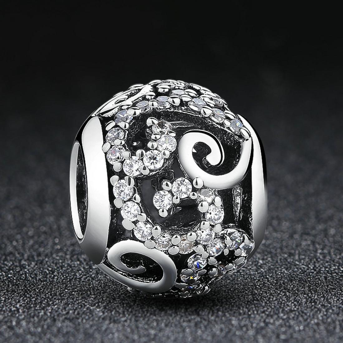 925 Sterling Silver Diamond Inlaid Bead Bracelet Accessory