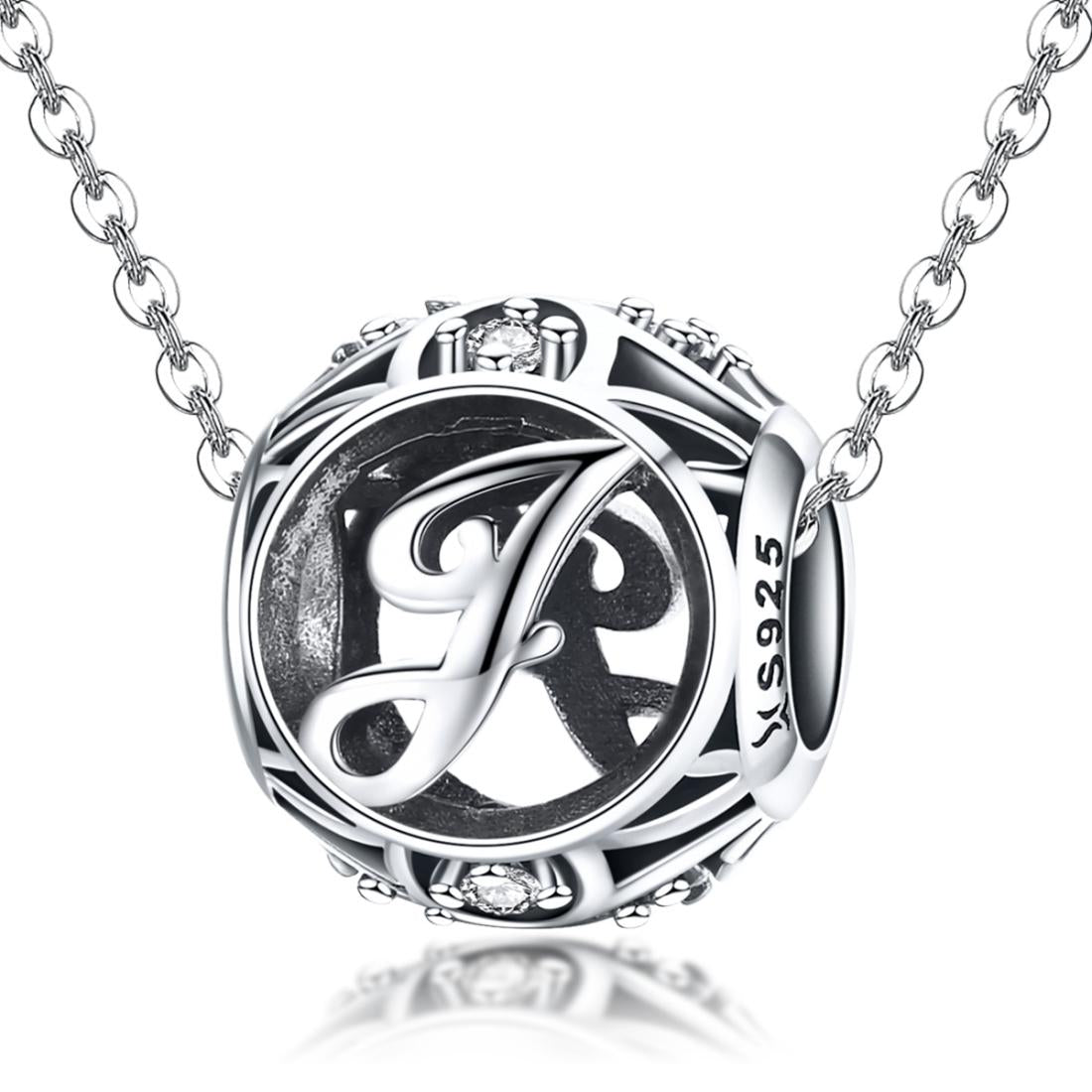 925 Sterling Silver 26 English Letter Beads For Diy Bracelets & Necklaces Style - J