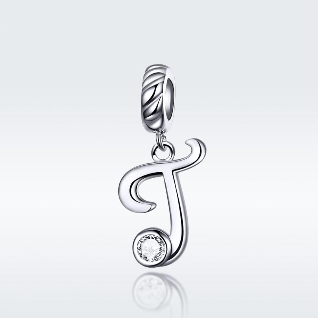 925 Sterling Silver Personalized Letter Pendant For Diy Bracelets And Necklaces Style - T